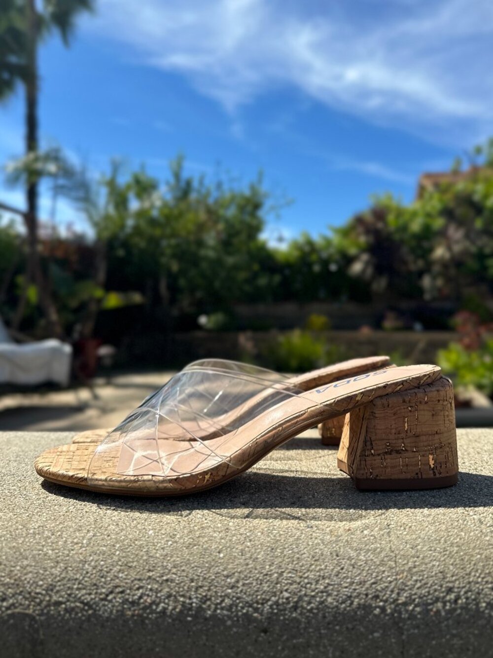 NEW🔥 Transparent Clear Open Toe Cork Low Block Heel Mules Sandals Slip Slide On - Picture 3 of 5